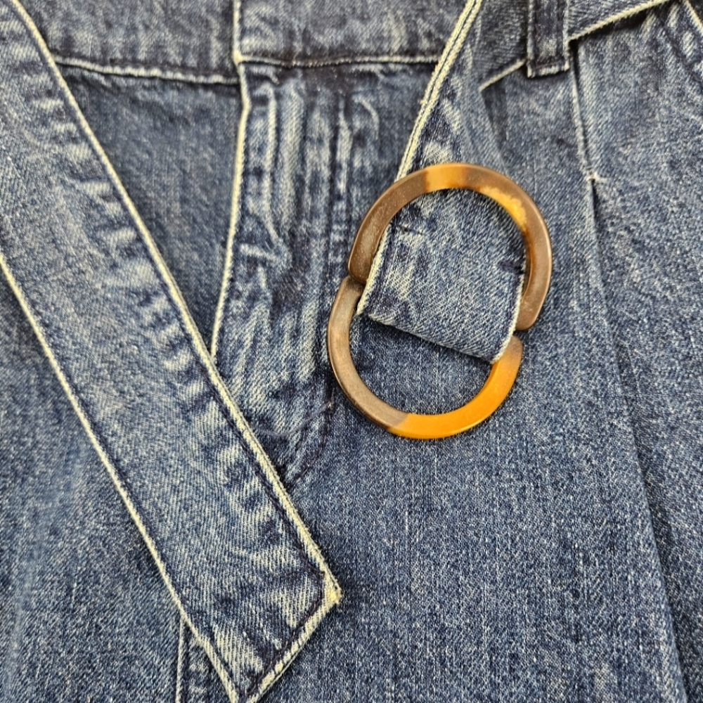 Free People Denim Mini Skirt Belted High Rise Blue Jean Skirt Size 29 - Picture 4 of 10